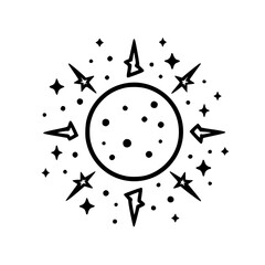 Celestial Moon & Stars: Minimalist Black & White Illustration