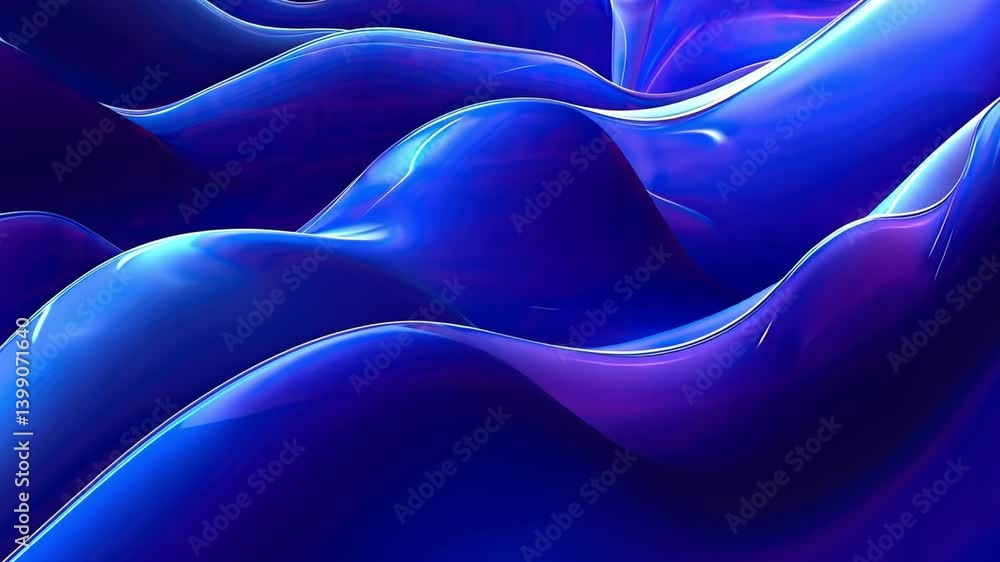 Poster vibrant abstract design of smooth, flowing waves in blue and purple, creating depth and movement wit