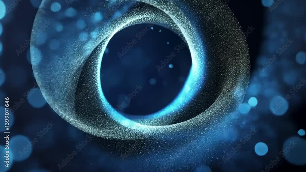Poster mesmerizing abstract design of swirling blue particles creates captivating circular motion, evoking 
