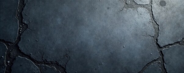 Dark grey concrete background with cracks and pebbles, concrete jungle, industrial, urban landscape