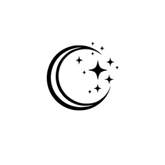Obraz premium Crescent Moon and Stars Icon: Celestial, Minimalist Design
