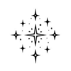 Stylized Starburst Graphic: Black and White Sparkles on White