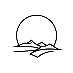 Minimalist Mountain Sunrise/Sunset Icon - Black and White Design