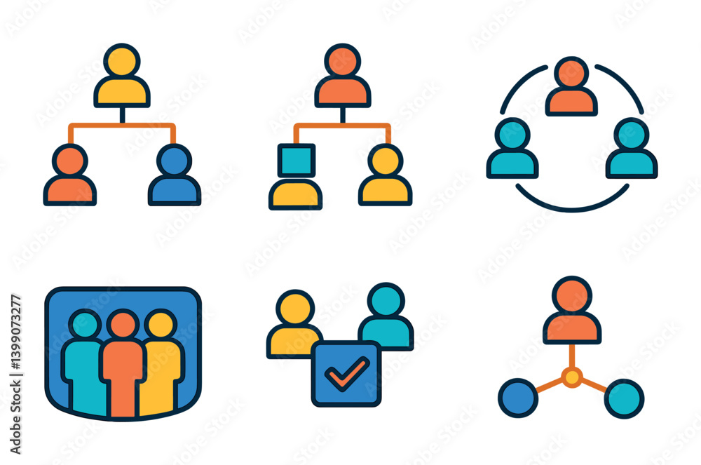 Poster isometric flat vector set of icons of team email features: shared inbox, group reply, assign message