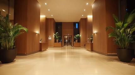 Modern hotel lobby at night