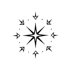 Geometric Starburst with Arrow Elements, Minimalist Black & White Design