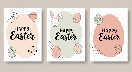 Minimalist Happy Easter posters with geometric shapes and hand lettering