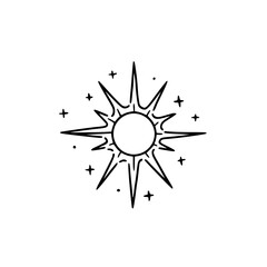 Minimalist Sun Burst Illustration, Celestial Design, Black & White