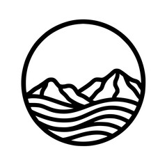 Minimalist Mountain and Water Logo Design in a Circle