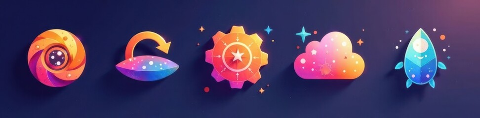 Fototapeta premium Flat colorful icons for website navigation, web design elements, online