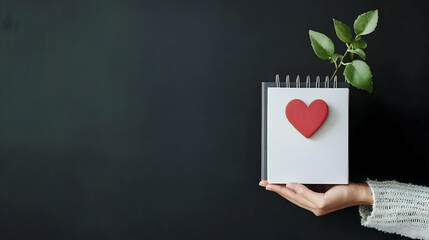Obraz premium Hands Holding Calendar With Red Heart And Rose