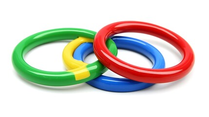 Naklejka premium Colorful Plastic Rings in Green, Blue, Yellow, and Red for Playtime Fun and Games