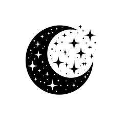 Crescent Moon and Stars, Celestial Black and White Design