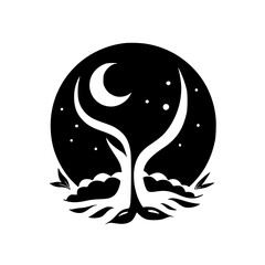 Night Tree Silhouette: Moonlit Nature Logo for Branding