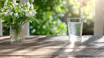 Tranquil outdoor scene with water and flowers