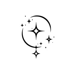 Minimalist Sparkling Stars Logo Design with Circular Frame, Black & White