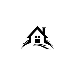 Black and White House Logo Design: Home and Landscape Concept