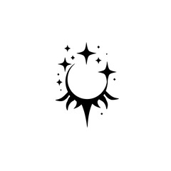 Crescent Moon with Starburst - Minimalist Celestial Design
