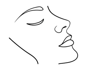 Minimalist Line Art Of A Womans Face Profile With Closed Eyes In Black And White For Elegant Graphic Design Projects