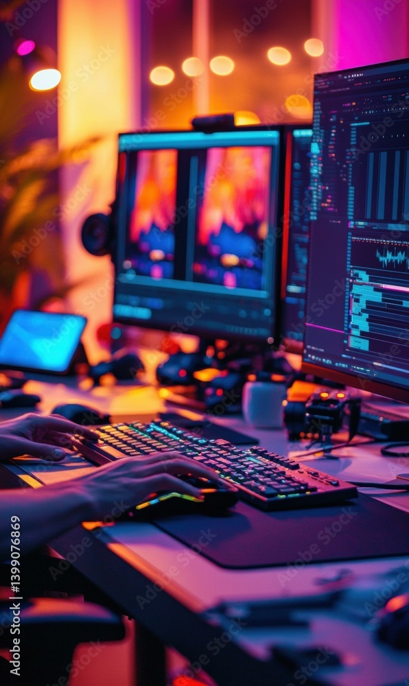Poster a person working on a computer. ai.