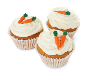 Delicious carrot cupcakes isolated on white. Yummy dessert