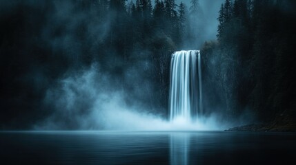 Misty Waterfall Cascading Over Rocks