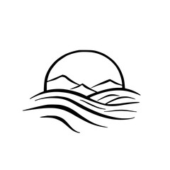 Abstract Landscape Logo: Mountains, Sun, and Waves in Black and White