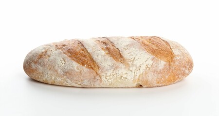 Whole loaf of freshly baked bread isolated on white
