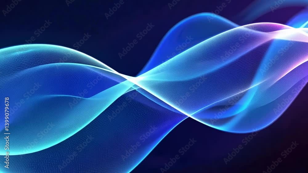Poster vibrant abstract wave design with smooth, flowing lines in blue and purple, creating sense of energy