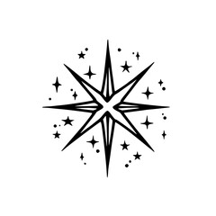 Black and White Starburst Illustration: Celestial Vector Design