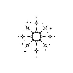 Fototapeta premium Minimalist Sunburst Logo Illustration with Stars, Black & White