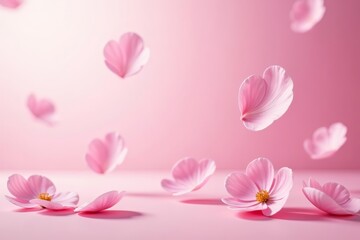Obraz premium Floaty light pink flower petals on blank background, isolated, floating, dreamy
