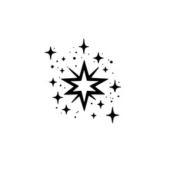 Black & White Starburst with Sparkles, Vector Design