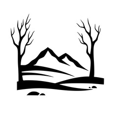 Minimalist Black & White Landscape Silhouette Illustration