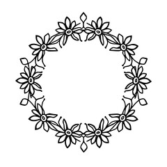 Hand-Drawn Floral Wreath Illustration on White, Minimalist Design