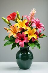 diverse selection of exotic and tropical flowers in a stylish vase , flower motifs, vase decor