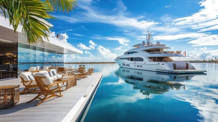 Obraz premium Luxury Yacht Docked at a Tropical Villa