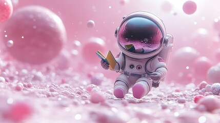 Astronaut Reading in a Pink Bubble World