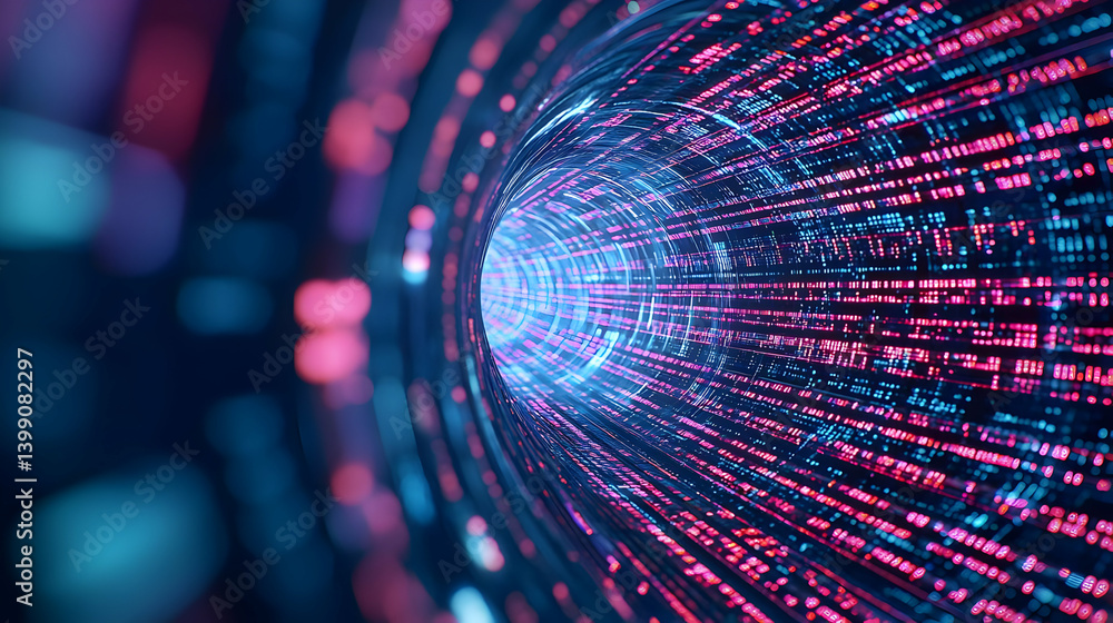 Poster abstract digital tunnel with glowing code