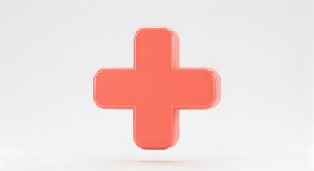 Fototapeta premium Isolated Peach-Colored Plus Sign with Subtle Shadows on a Clean White Background