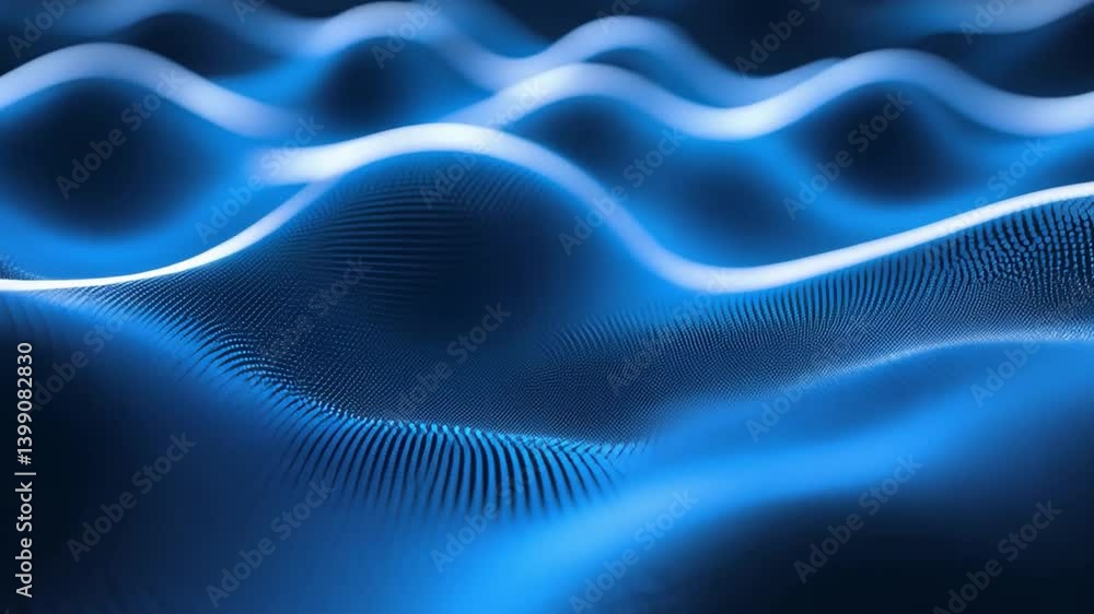 Poster Mesmerizing abstract waves in vibrant blue tones showcase fluid depth and movement, with smooth curves and intricate patterns evoking tranquility in digital landscape.