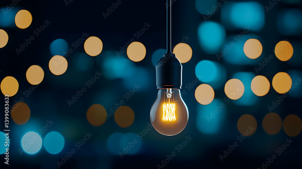 Poster hanging light bulb with bokeh background