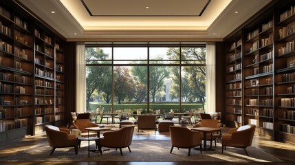 Obraz premium Serene Library with Expansive Window View