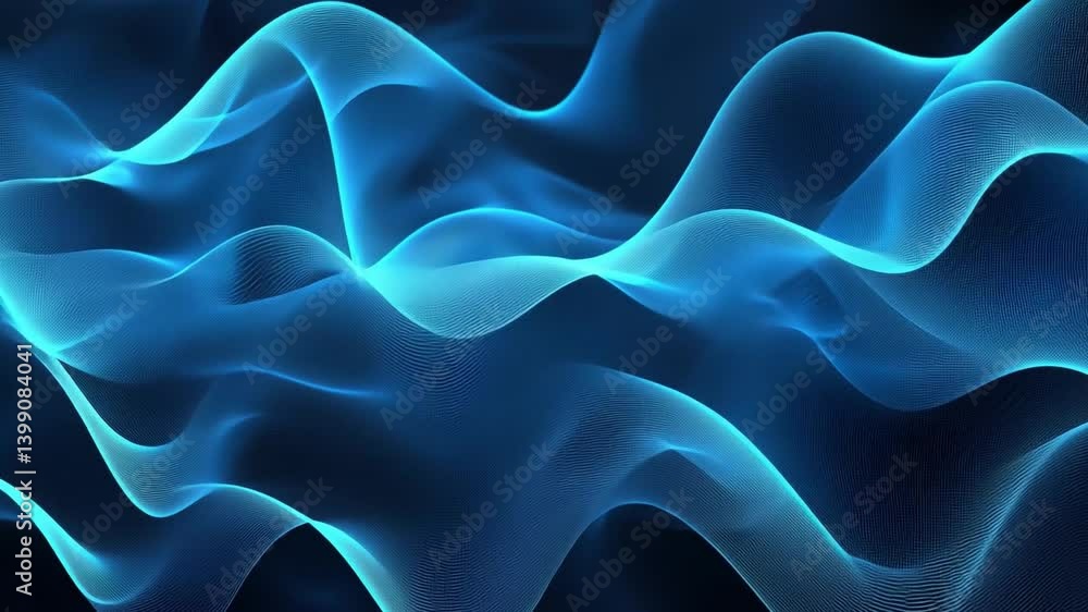 Poster mesmerizing abstract background of fluid blue waves with smooth curves and gradients, showcasing dep