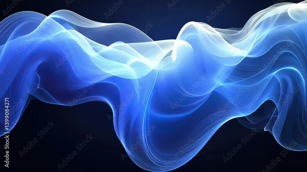 Poster ethereal flowing abstract design smooth blue waves creating depth and movement with light effects fo
