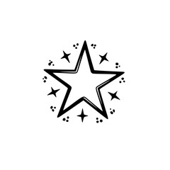 Obraz premium Hand-Drawn Star with Burst of Radiance, Black and White Illustration