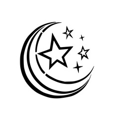 Fototapeta premium Crescent Moon & Stars Vector Illustration, Minimalist Design