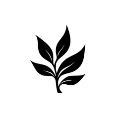 Minimalist Black and White Leafy Branch Icon, Nature Symbol