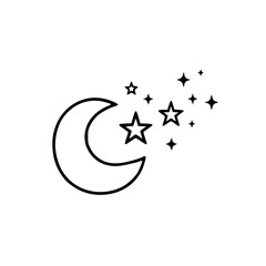 Crescent Moon & Stars Outline, Black and White Minimalist Design