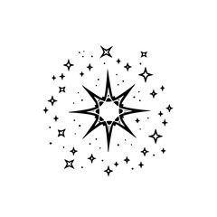 Obraz premium Minimalist Celestial Starburst Icon, Black & White, Isolated